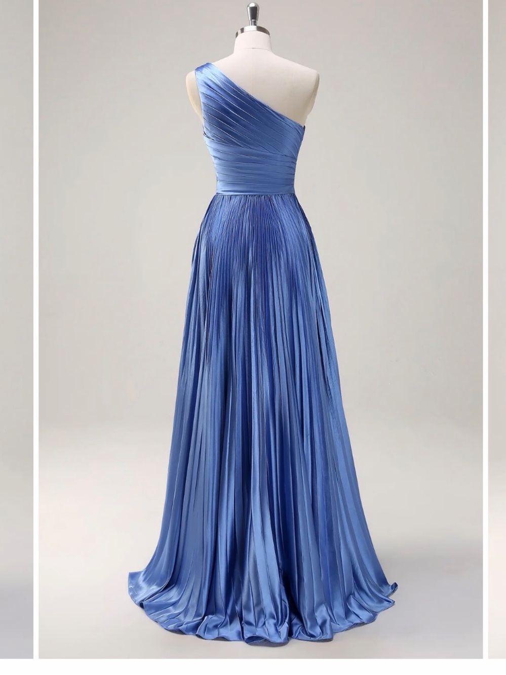 9️⃣ Elegant One-Shoulder Dusty Blue Pleated Maxi Gown - Picture 3 of 6